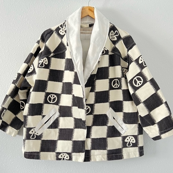 Urban Outfitters REI Wide Sleeve Open Wrap Oversized Jacket Womens XS/S Checker - Picture 2 of 15